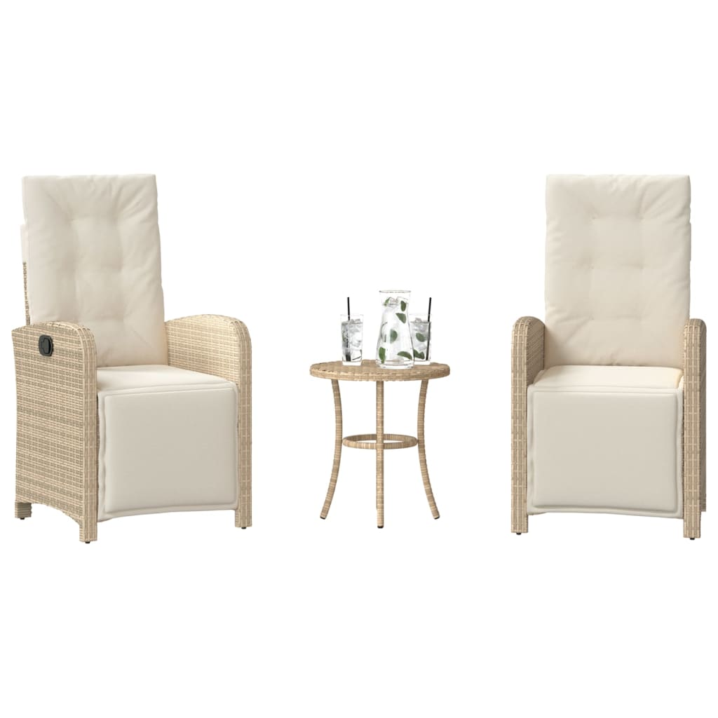 3-tlg. Bistro-Set mit Kissen Beige Poly Rattan