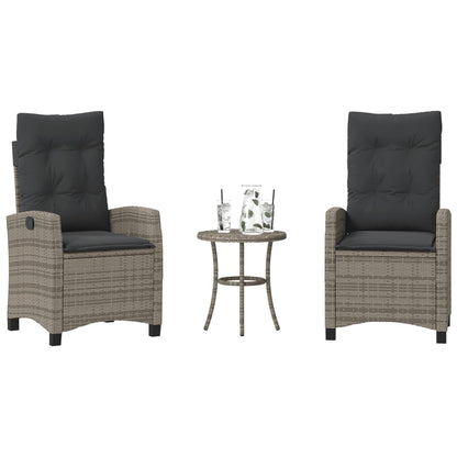 3-tlg. Bistro-Set mit Kissen Grau Poly Rattan