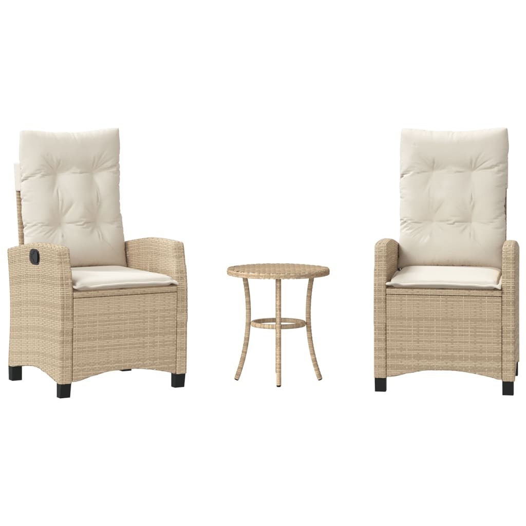 3-tlg. Bistro-Set mit Kissen Beige Poly Rattan