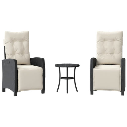 3-tlg. Bistro-Set mit Kissen Schwarz Poly Rattan