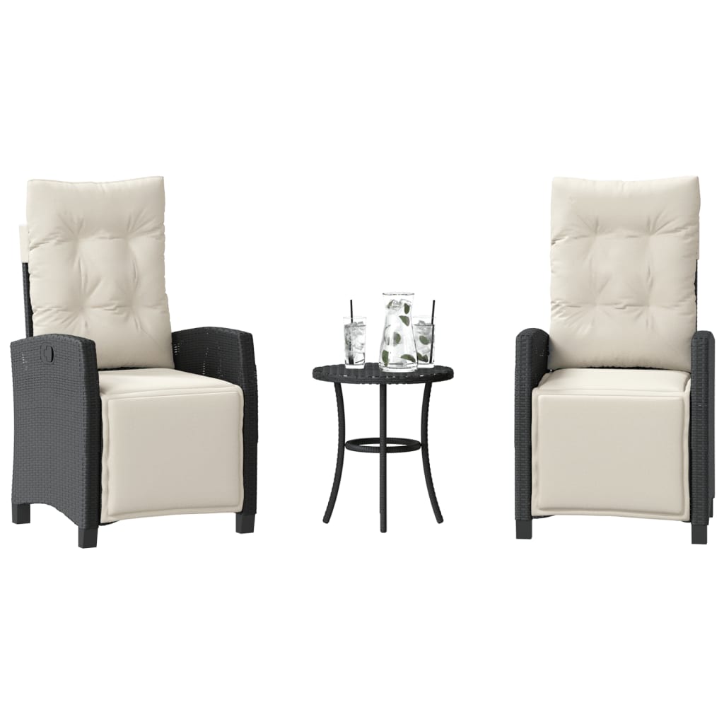 3-tlg. Bistro-Set mit Kissen Schwarz Poly Rattan