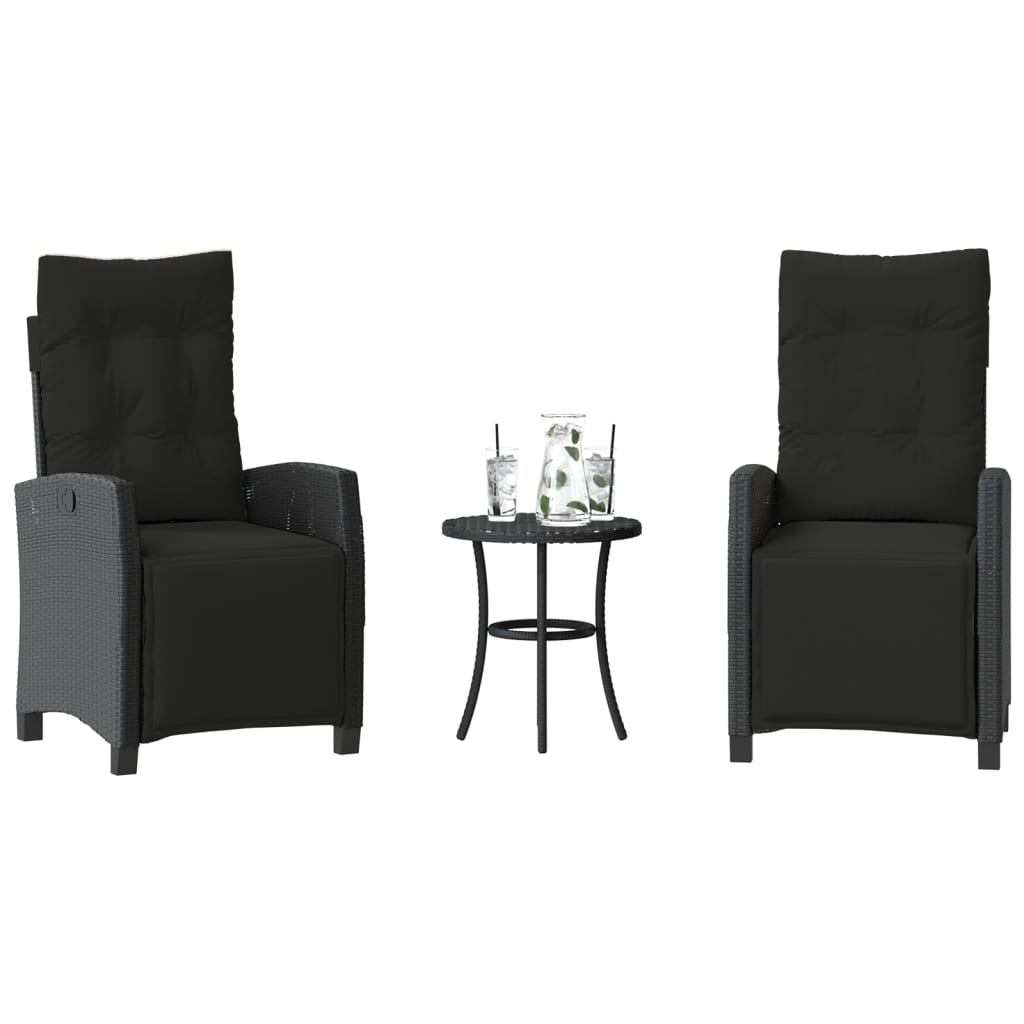 3-tlg. Bistro-Set mit Kissen Schwarz Poly Rattan