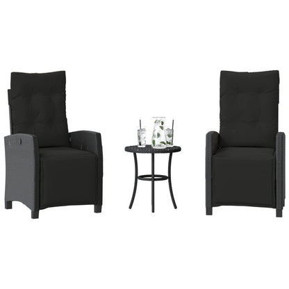 3-tlg. Bistro-Set mit Kissen Schwarz Poly Rattan