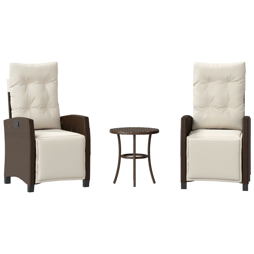 3-tlg. Bistro-Set mit Kissen Braun Poly Rattan