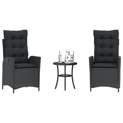 3-tlg. Bistro-Set mit Kissen Schwarz Poly Rattan