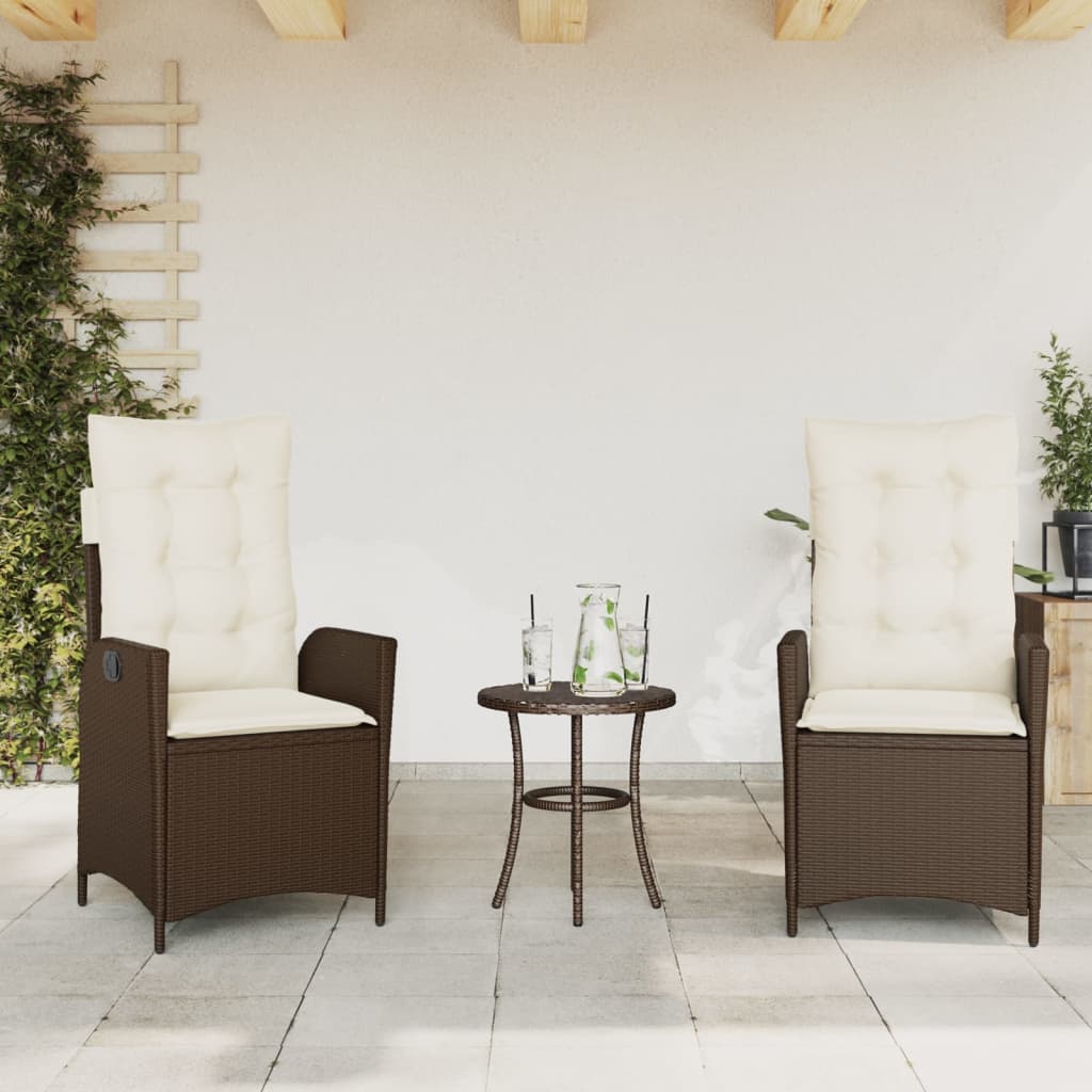 3-tlg. Bistro-Set mit Kissen Braun Poly Rattan