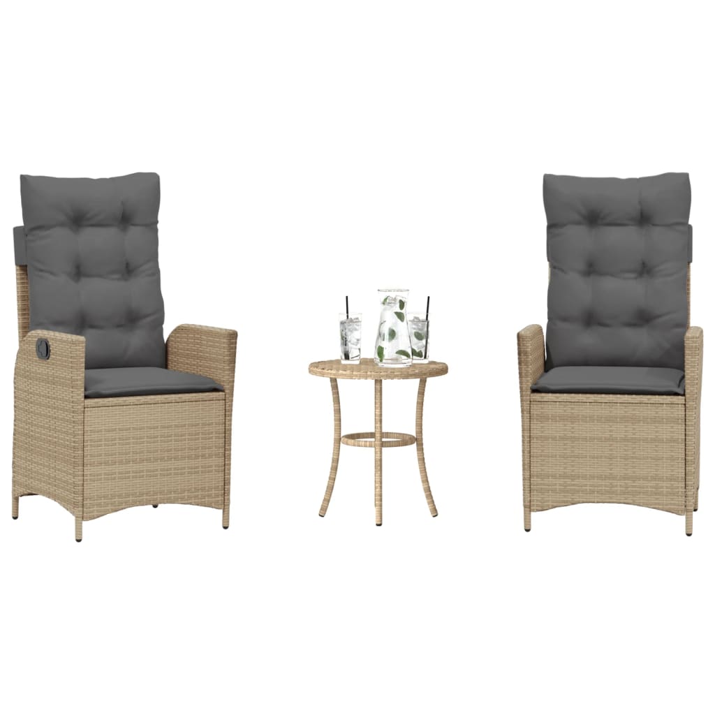 3-tlg. Bistro-Set mit Kissen Beigemischung Poly Rattan