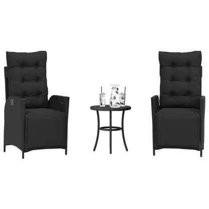 3-tlg. Bistro-Set mit Kissen Schwarz Poly Rattan