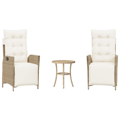 3-tlg. Bistro-Set mit Kissen Beige Poly Rattan
