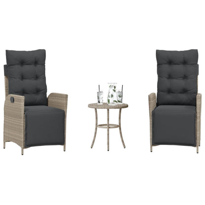 3-tlg. Bistro-Set mit Kissen Hellgrau Poly Rattan