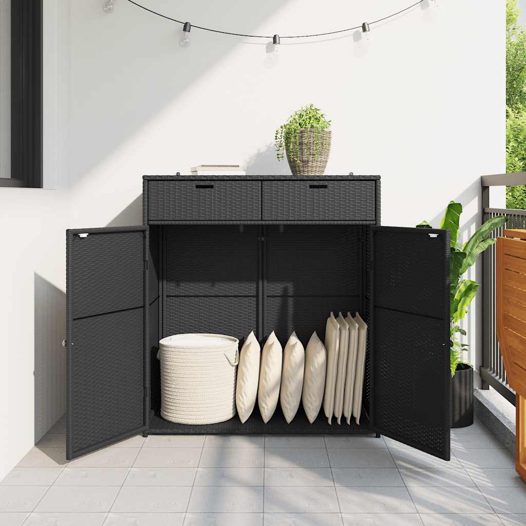 Gartenschrank Schwarz 105x55x113 cm Poly Rattan