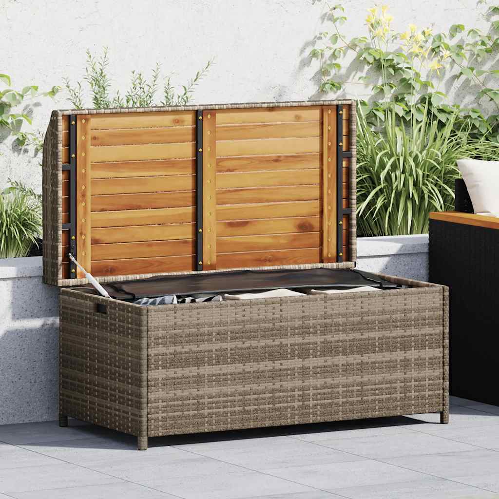Bank mit Stauraum Grau 100x50x52 cm Poly Rattan Akazienholz