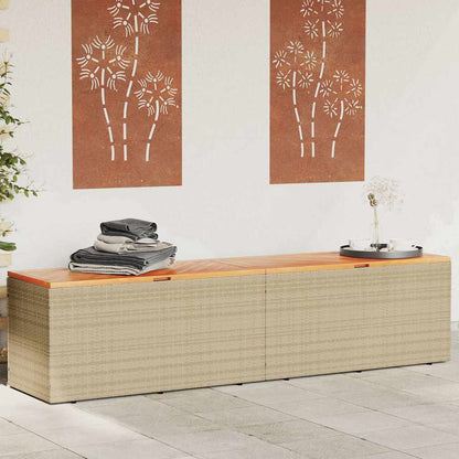 Gartentruhe Beige 220x50x54 cm Poly Rattan Akazienholz