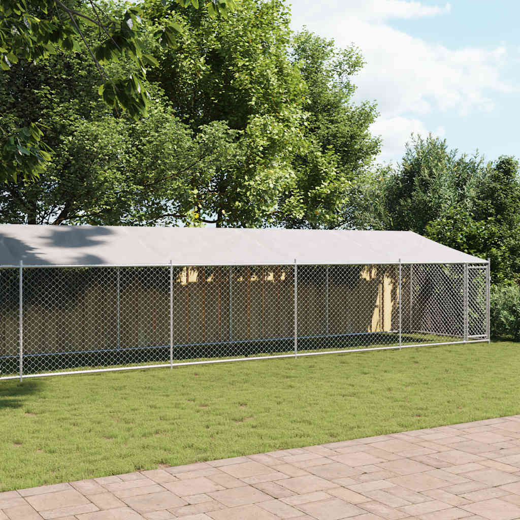 Hundezwinger mit Dach und Tür Grau 12x2x2 m Verzinkter Stahl