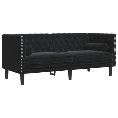 3-tlg. Chesterfield-Sofa-Set mit Nackenrollen Schwarz Samt