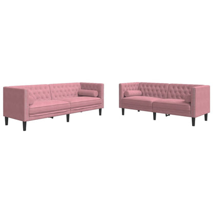 2-tlg. Chesterfield-Sofa-Set mit Nackenrollen Rosa Samt