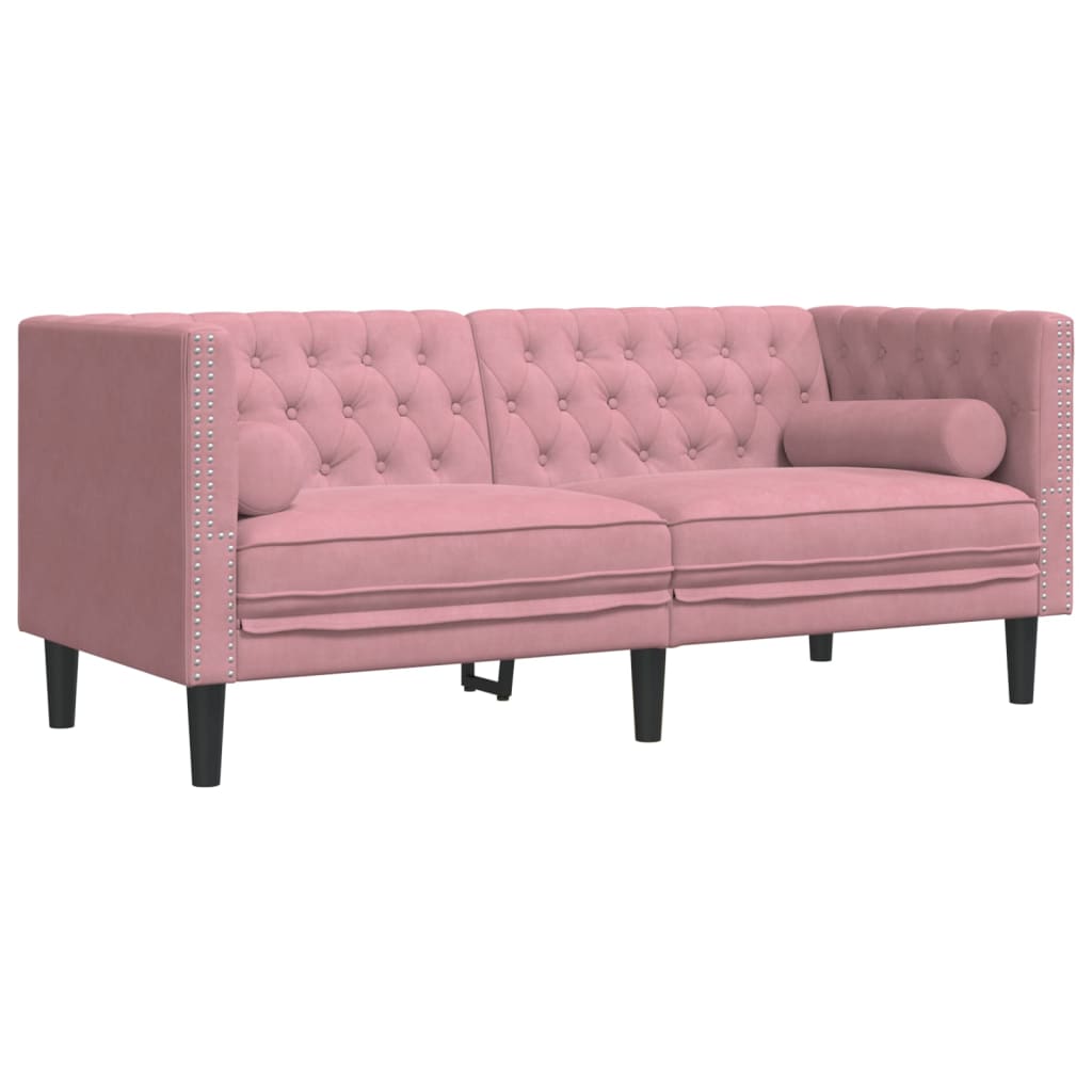 2-tlg. Chesterfield-Sofa-Set mit Nackenrollen Rosa Samt
