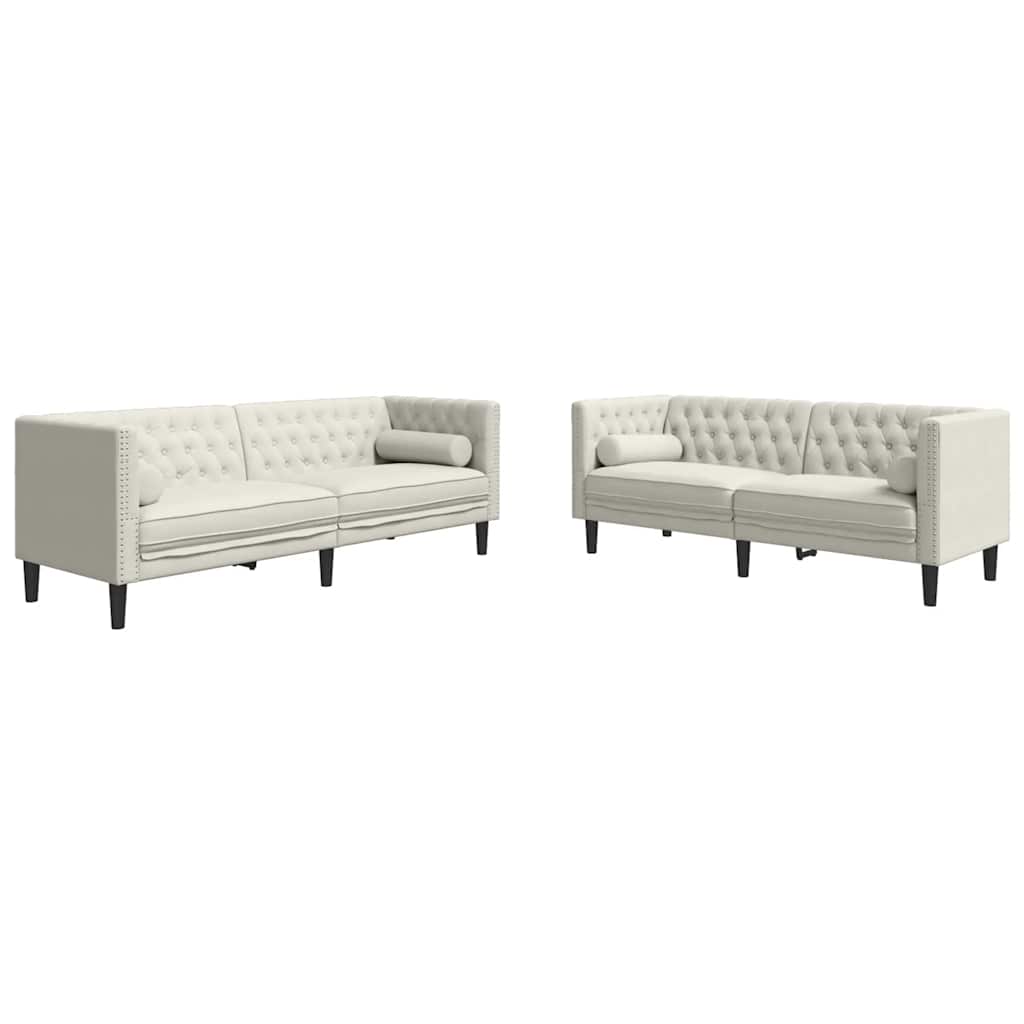 2-tlg. Chesterfield-Sofa-Set mit Nackenrollen Creme Samt