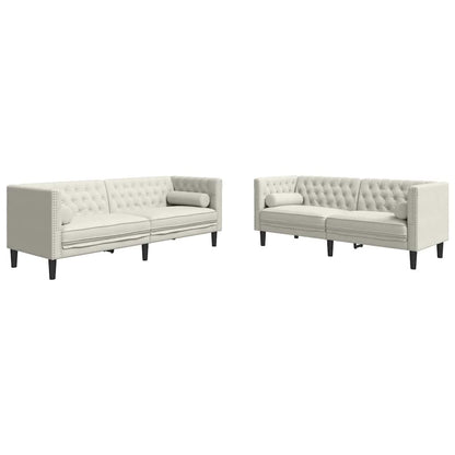 2-tlg. Chesterfield-Sofa-Set mit Nackenrollen Creme Samt