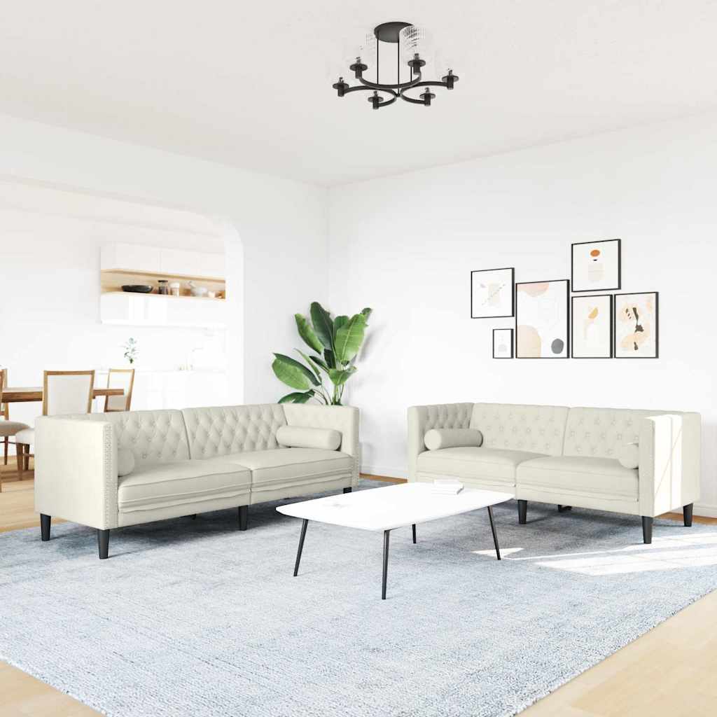 2-tlg. Chesterfield-Sofa-Set mit Nackenrollen Creme Samt