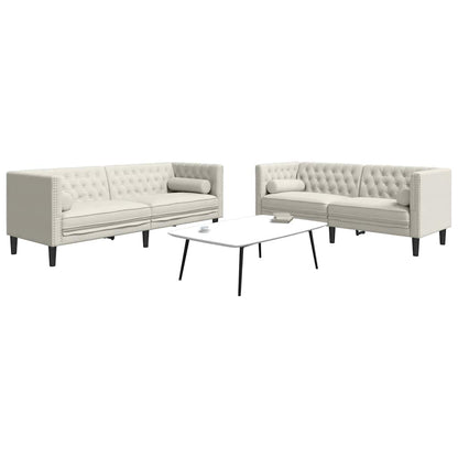 2-tlg. Chesterfield-Sofa-Set mit Nackenrollen Creme Samt