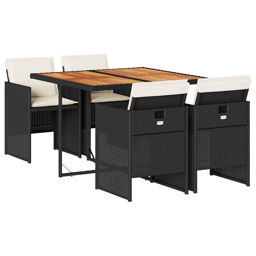 5-tlg. Garten-Essgruppe mit Kissen Schwarz Poly Rattan