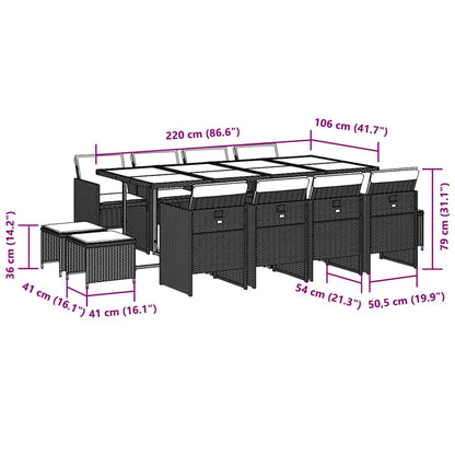 13-tlg. Garten-Essgruppe mit Kissen Schwarz Poly Rattan