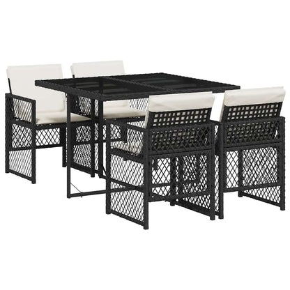5-tlg. Garten-Essgruppe mit Kissen Schwarz Poly Rattan