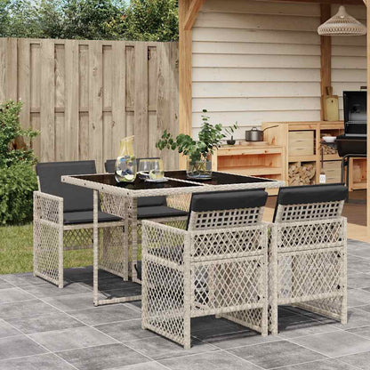5-tlg. Garten-Essgruppe mit Kissen Hellgrau Poly Rattan