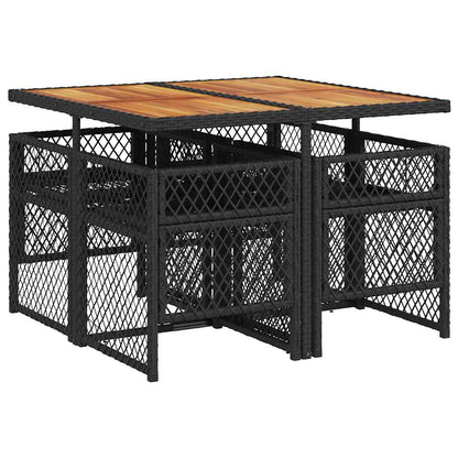 5-tlg. Garten-Essgruppe mit Kissen Schwarz Poly Rattan