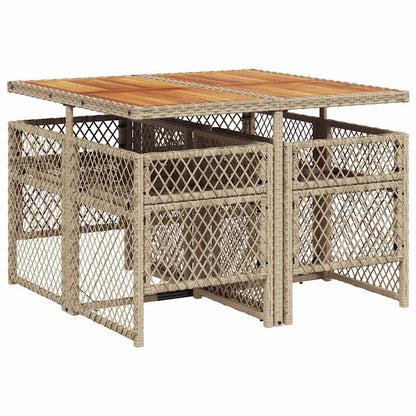 5-tlg. Garten-Essgruppe mit Kissen Beige Poly Rattan