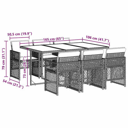 7-tlg. Garten-Essgruppe mit Kissen Hellgrau Poly Rattan