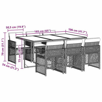 7-tlg. Garten-Essgruppe mit Kissen Grau Poly Rattan
