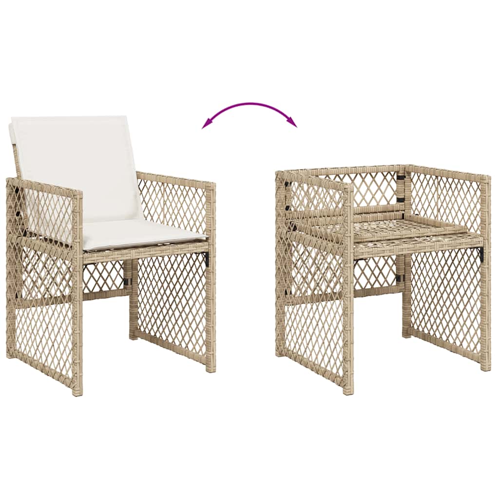9-tlg. Garten-Essgruppe mit Kissen Beige Poly Rattan