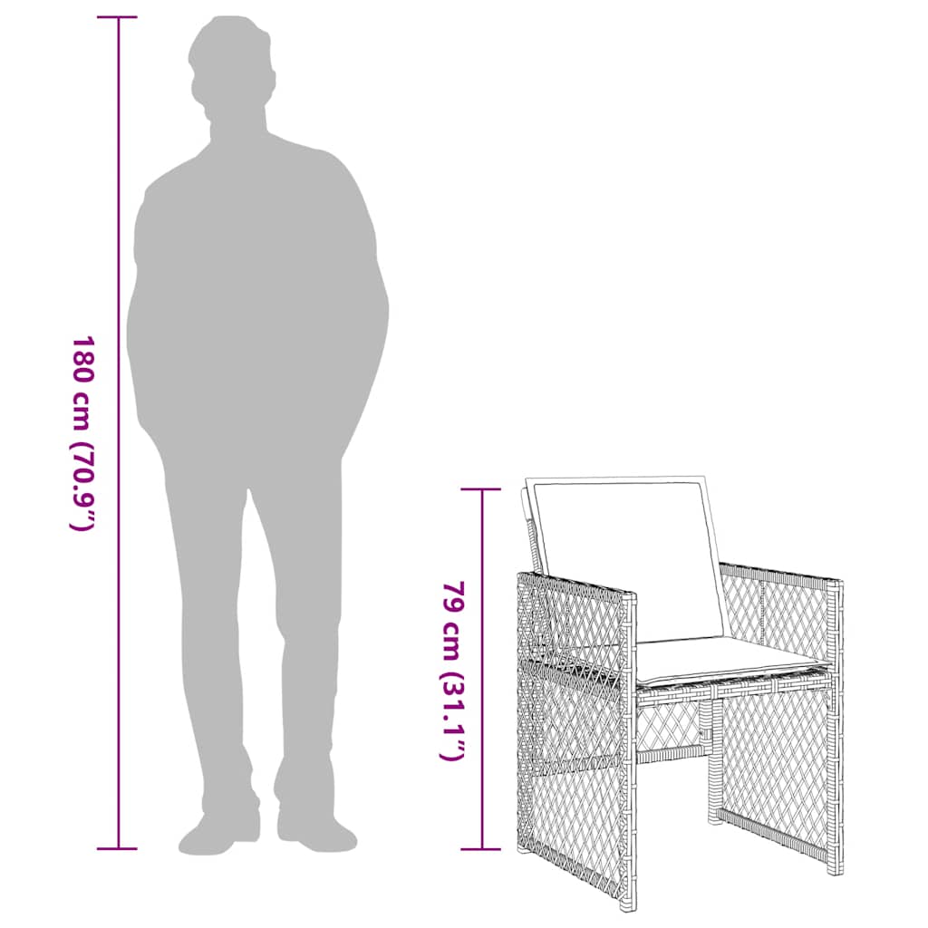 9-tlg. Garten-Essgruppe mit Kissen Hellgrau Poly Rattan