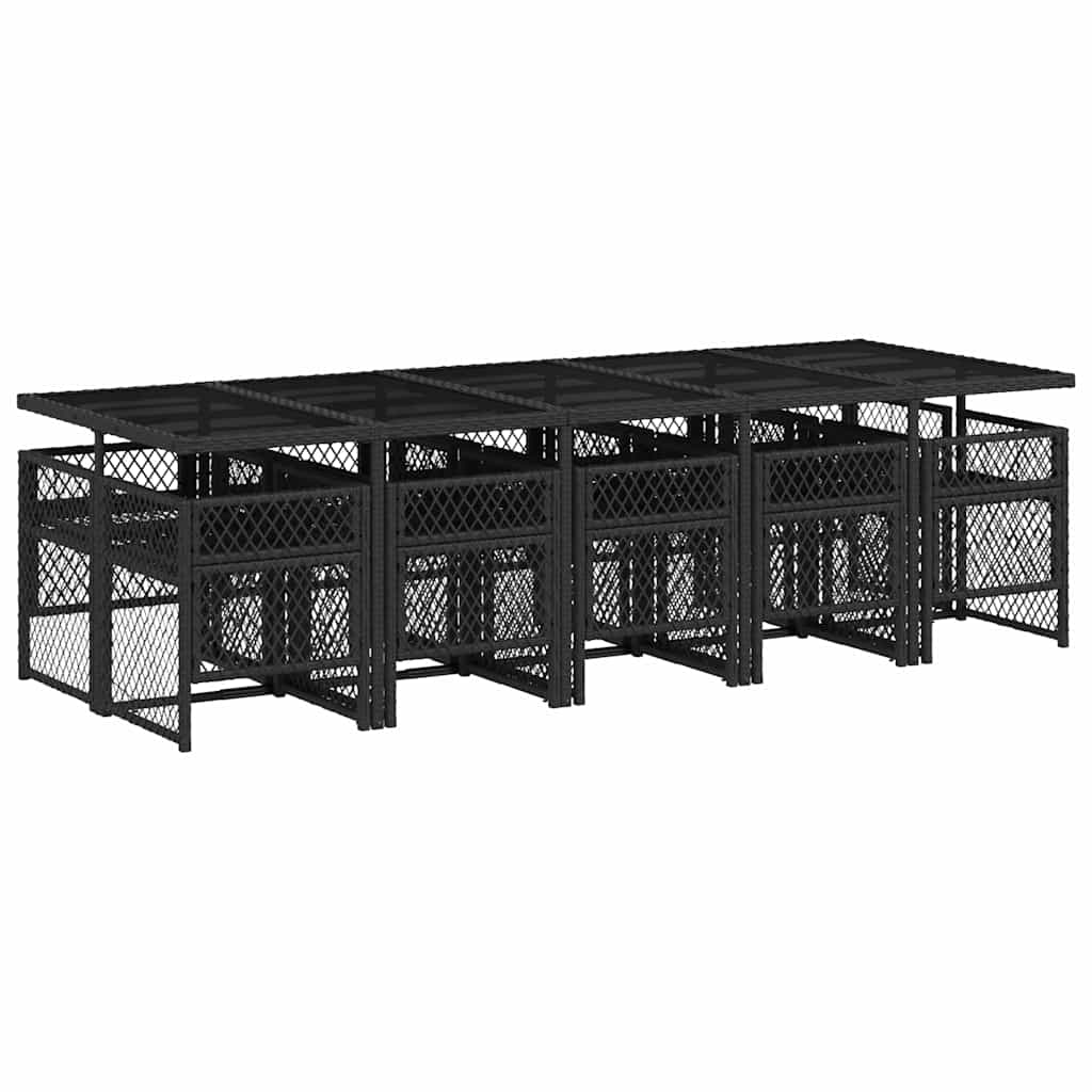 11-tlg. Garten-Essgruppe mit Kissen Schwarz Poly Rattan