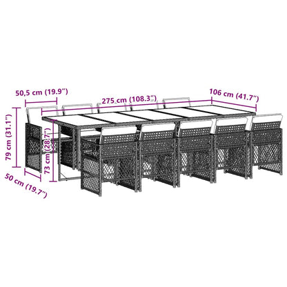 11-tlg. Garten-Essgruppe mit Kissen Grau Poly Rattan