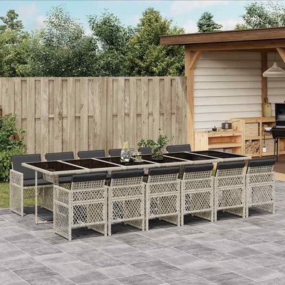 13-tlg. Garten-Essgruppe mit Kissen Hellgrau Poly Rattan