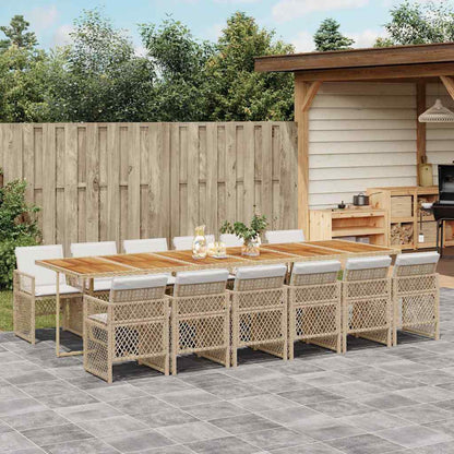 13-tlg. Garten-Essgruppe mit Kissen Beige Poly Rattan