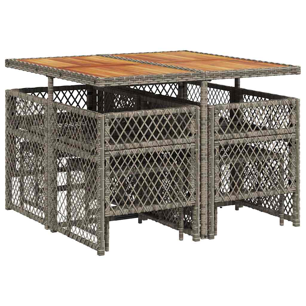 9-tlg. Garten-Essgruppe mit Kissen Grau Poly Rattan