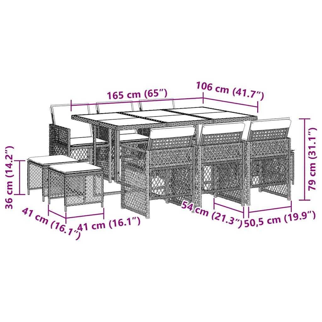 11-tlg. Garten-Essgruppe mit Kissen Beige Poly Rattan