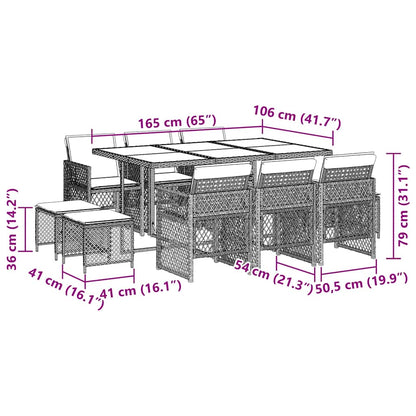 11-tlg. Garten-Essgruppe mit Kissen Beige Poly Rattan