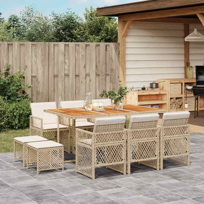 11-tlg. Garten-Essgruppe mit Kissen Beige Poly Rattan