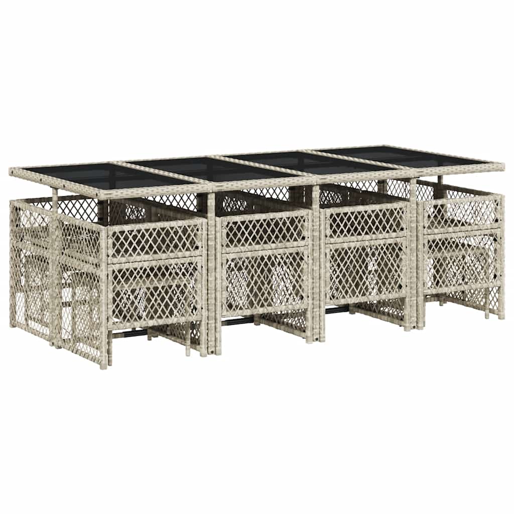 13-tlg. Garten-Essgruppe mit Kissen Hellgrau Poly Rattan