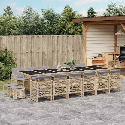 17-tlg. Garten-Essgruppe mit Kissen Beige Poly Rattan