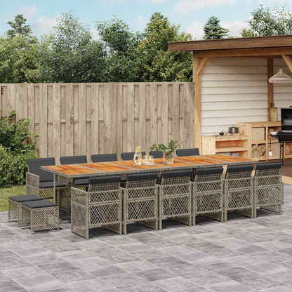 17-tlg. Garten-Essgruppe mit Kissen Grau Poly Rattan