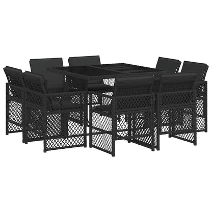 9-tlg. Garten-Essgruppe mit Kissen Schwarz Poly Rattan