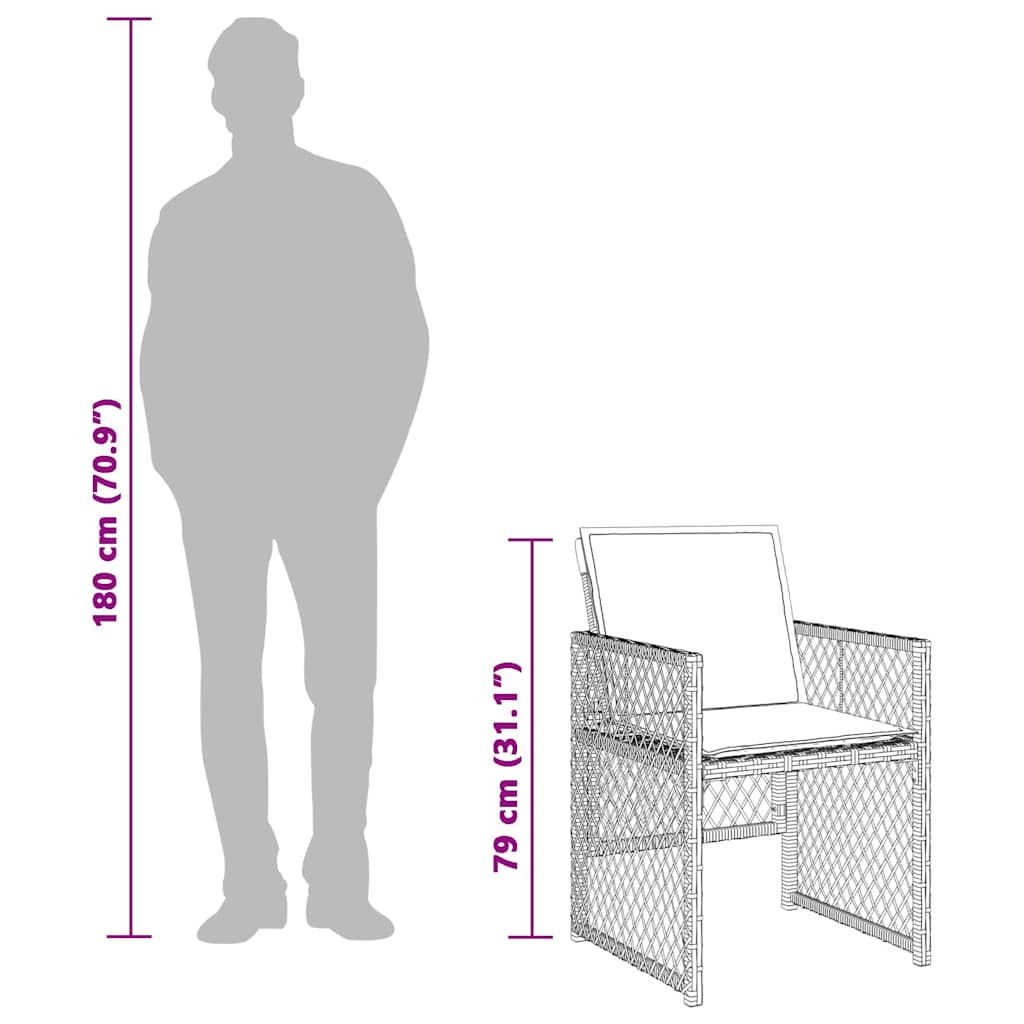 9-tlg. Garten-Essgruppe mit Kissen Braun Poly Rattan