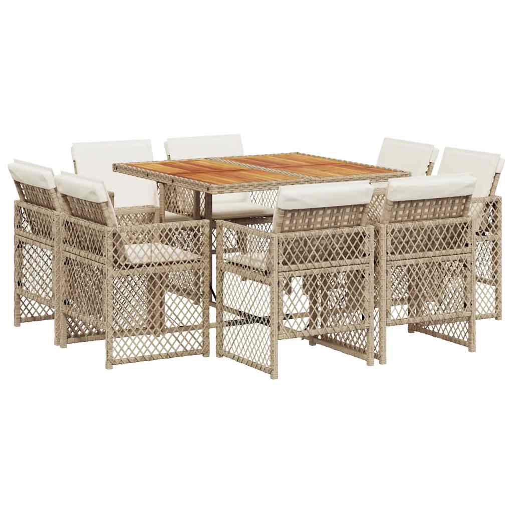 9-tlg. Garten-Essgruppe mit Kissen Beige Poly Rattan