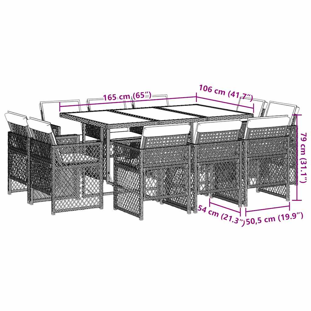11-tlg. Garten-Essgruppe mit Kissen Schwarz Poly Rattan